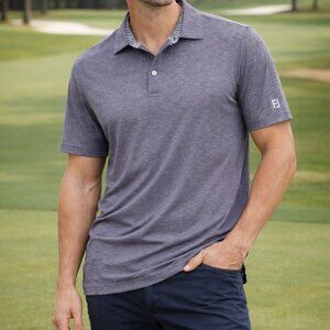 FootJoy FJ Men’s Golf Polo Shirt Gray Striped Collar Performance Stretch Size L